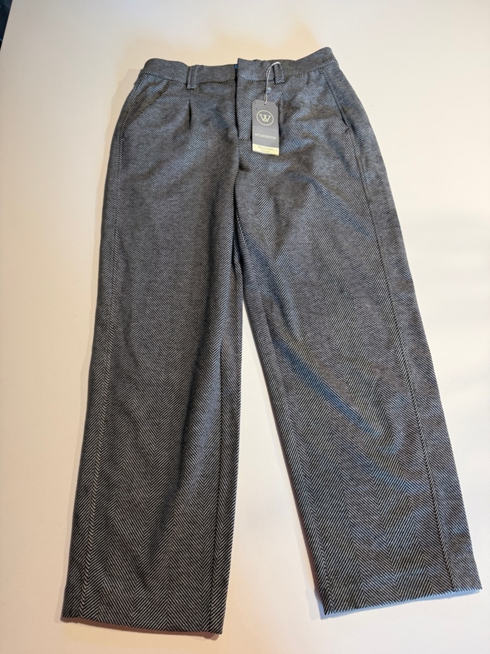 Wit & Wisdom Black and White Herringbone Wide-Leg Trousers